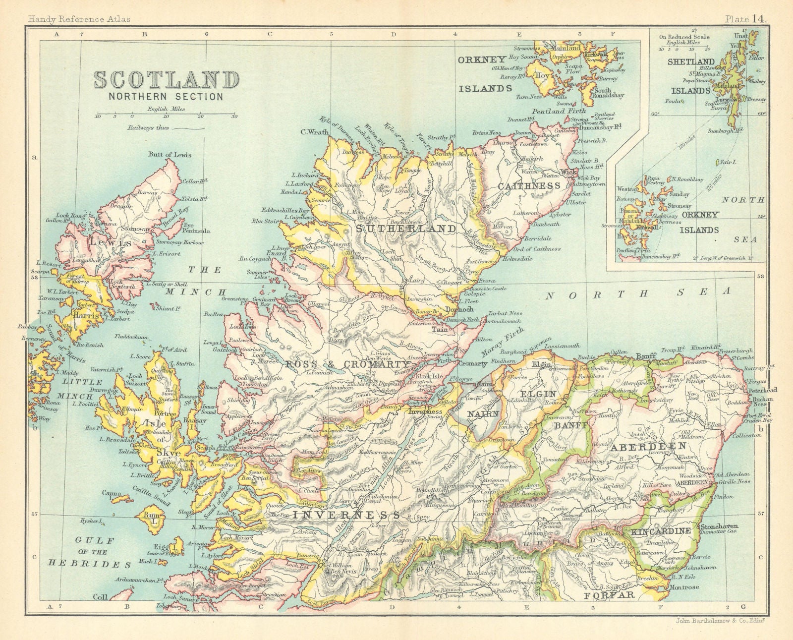 Scotland Northern Section. Highlands. BARTHOLOMEW 1909 old antique map chart